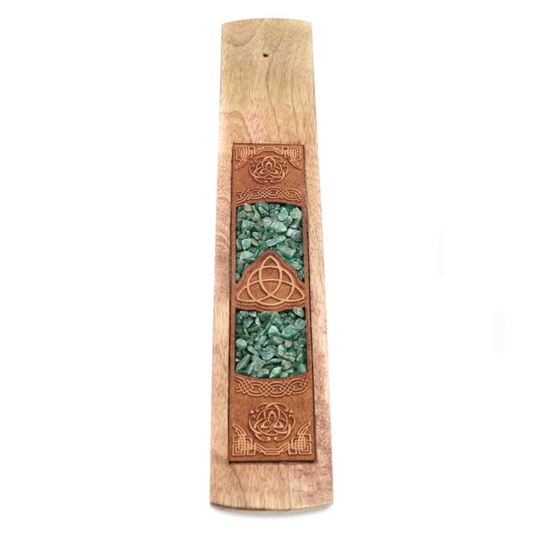 Porte-encens bois - Triquetra Aventurine verte