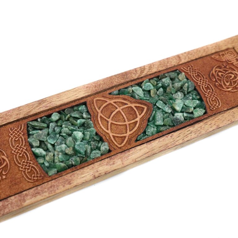 Porte-encens bois - Triquetra Aventurine verte