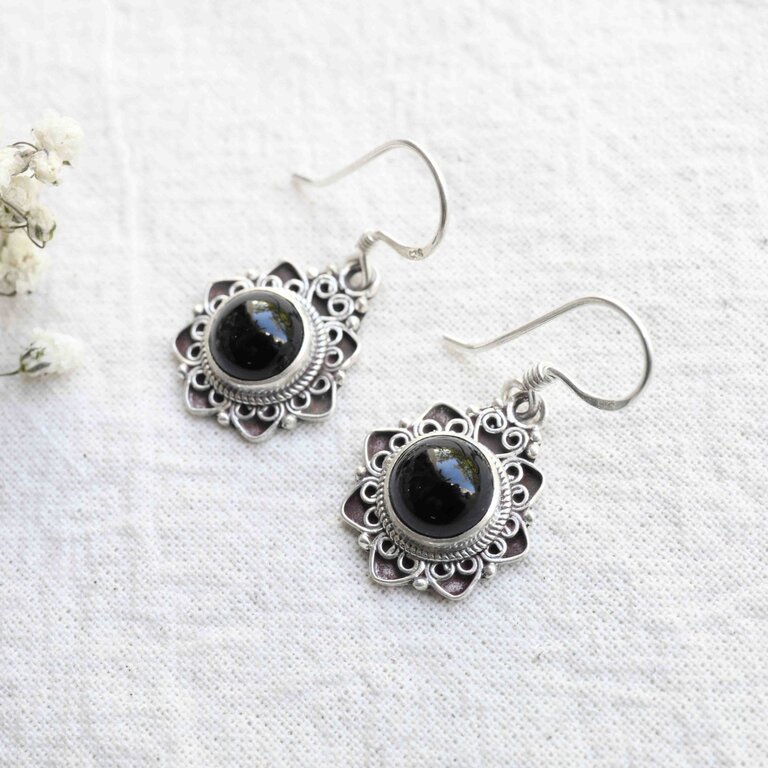 Boucles d'oreilles Onyx - Lotus