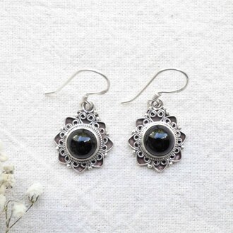Onyx Earrings - Lotus Onyx Earrings - Lotus