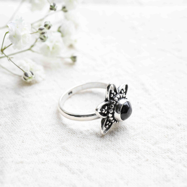 Black Tourmaline Ring - Lotus