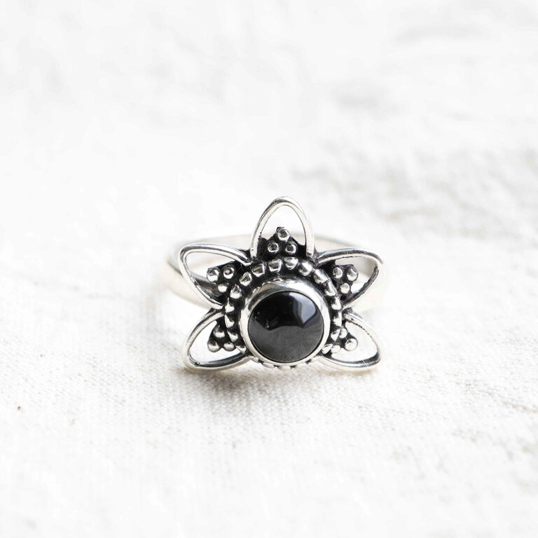 Black Tourmaline Ring - Lotus