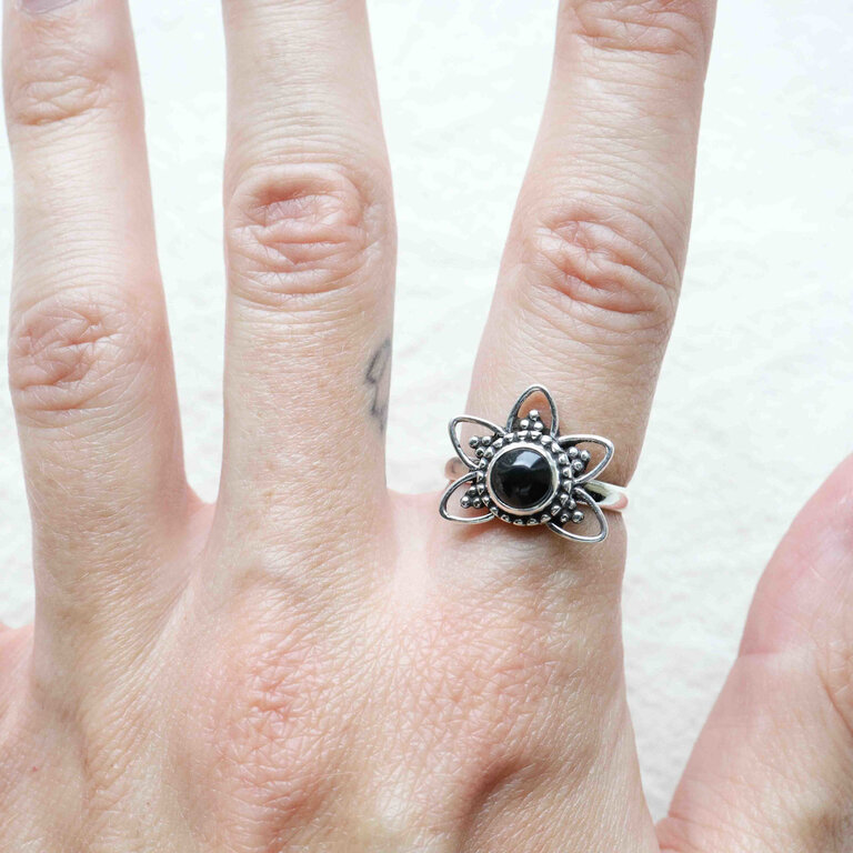 Black Tourmaline Ring - Lotus