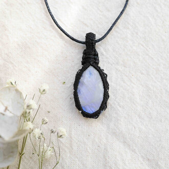Rainbow Moonstone Pendant - Macrame