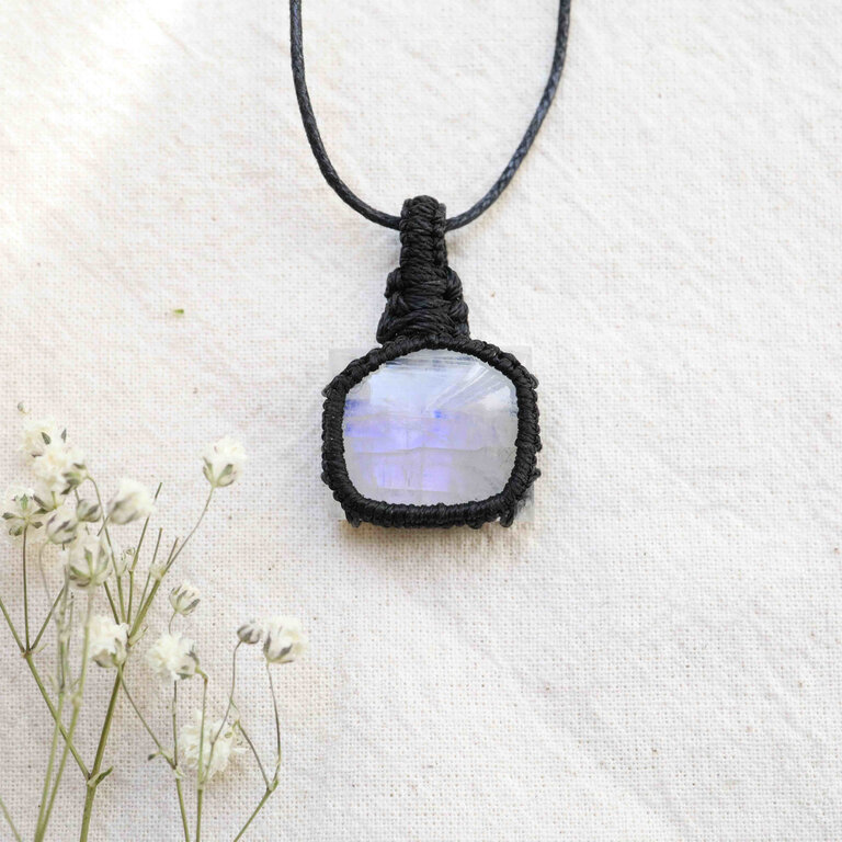 Rainbow Moonstone Pendant - Macrame