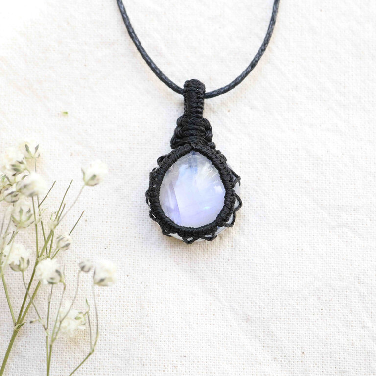 Rainbow Moonstone Pendant - Macrame