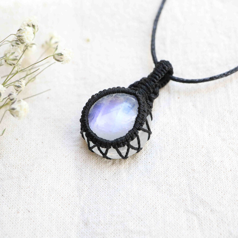 Rainbow Moonstone Pendant - Macrame