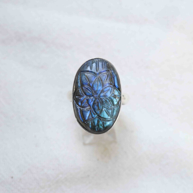 Bague Labradorite - Gravée