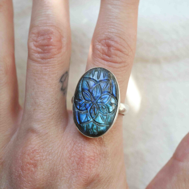 Labradorite Ring - Carved
