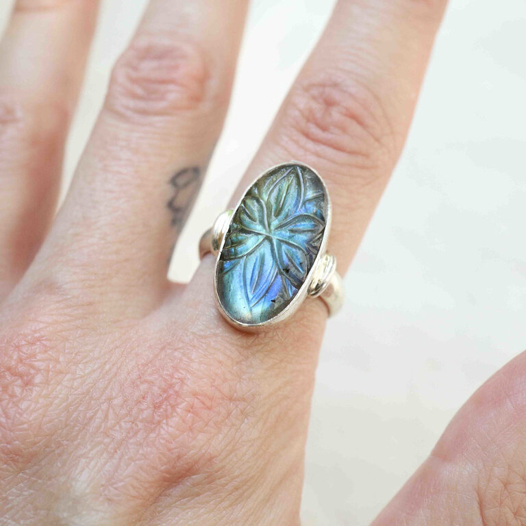 Bague Labradorite - Gravée
