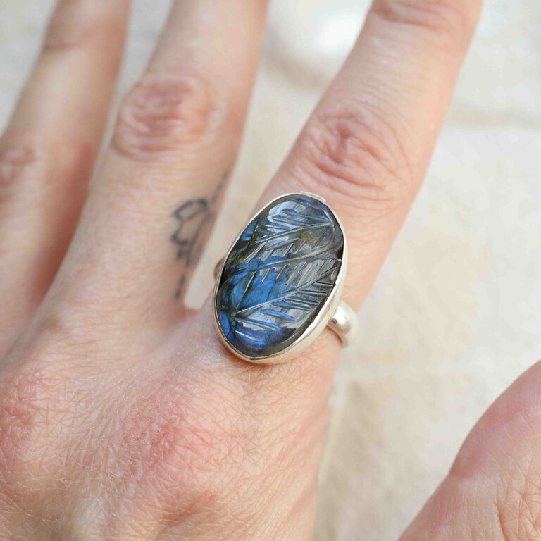 Bague Labradorite - Gravée