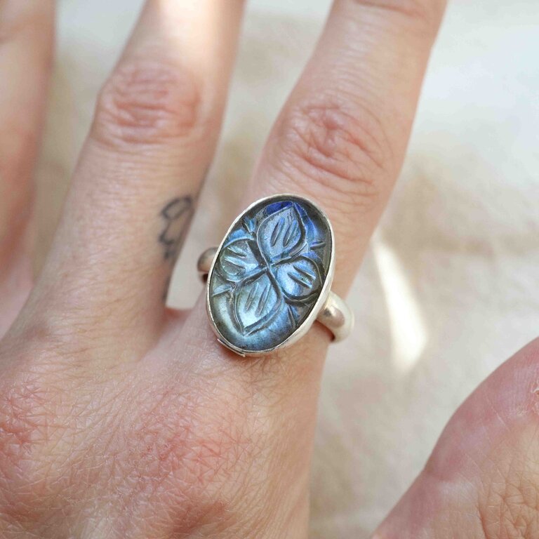 Bague Labradorite - Gravée