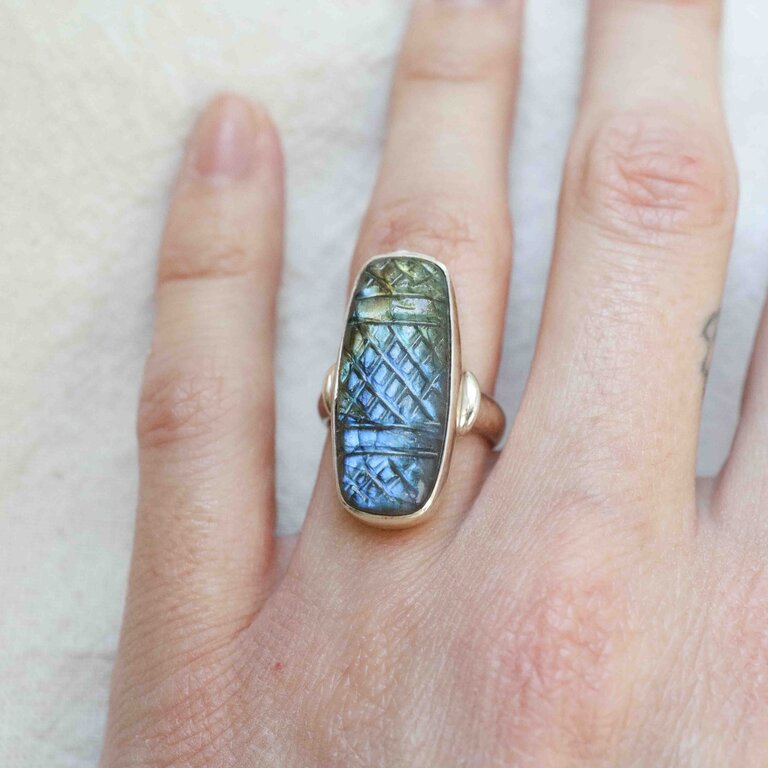 Bague Labradorite - Gravée