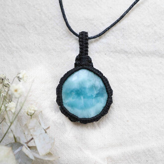 Pendentif Larimar macramé - Rond