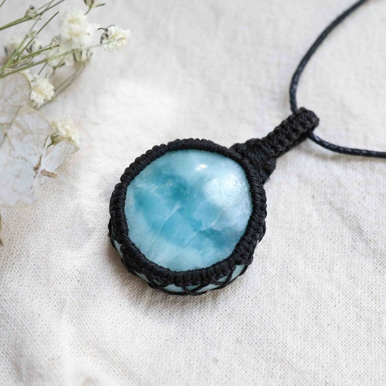 Pendentif Larimar macramé - Rond