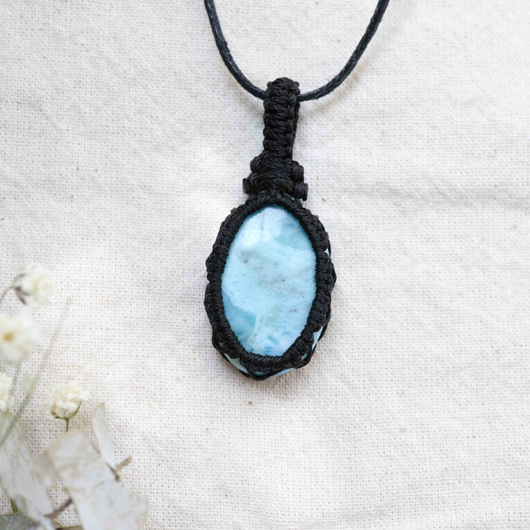 Pendentif Larimar - Macramé
