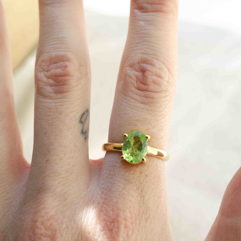 Bague Péridot plaqué or - Ovale