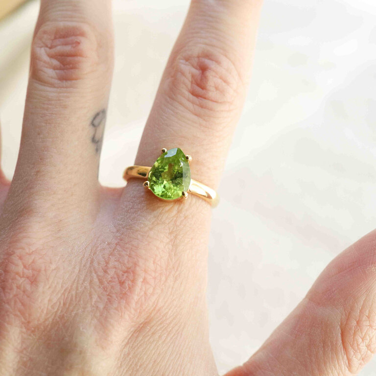 Bague Péridot plaqué or - Goutte