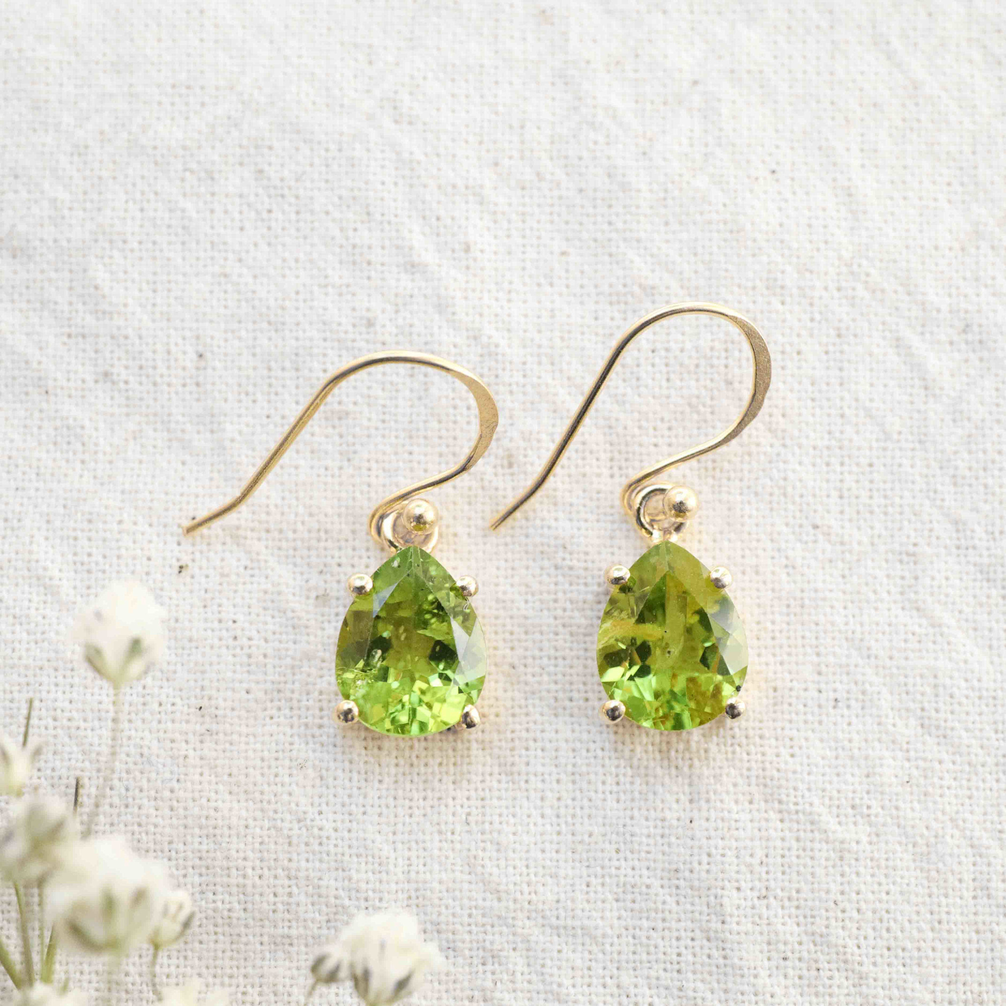 Peridot Earrings Gold Plated - Goutte