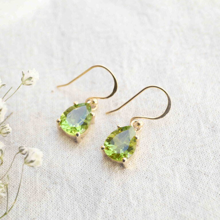 Peridot Earrings Gold Plated - Goutte