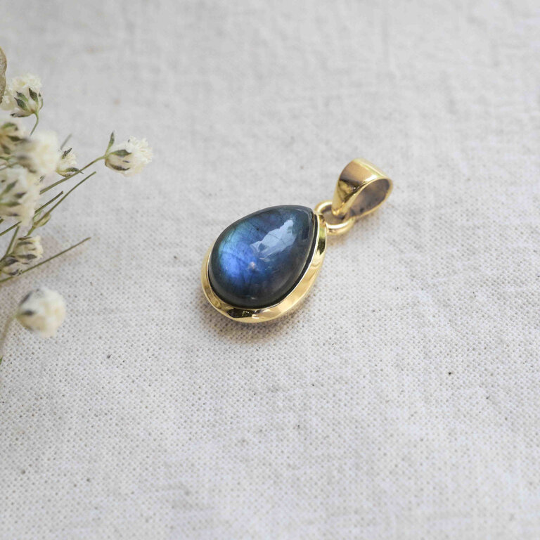 Pendentif Labradorite plaqué or - Goutte