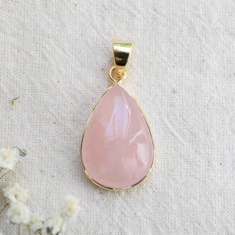 Pendentif Quartz rose plaqué or - Goutte