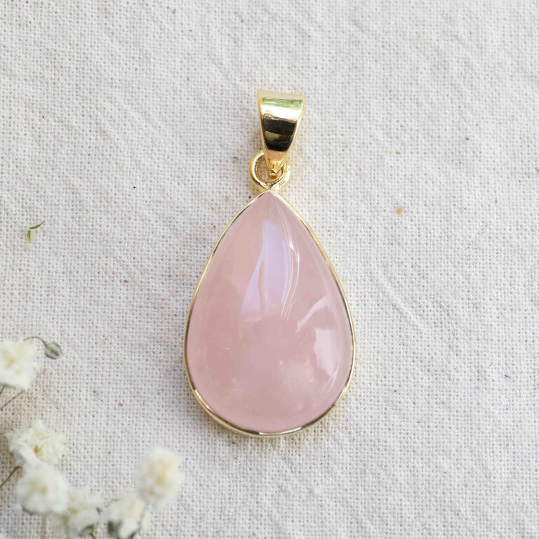Rose Quartz Pendant Gold Plated - Goutte