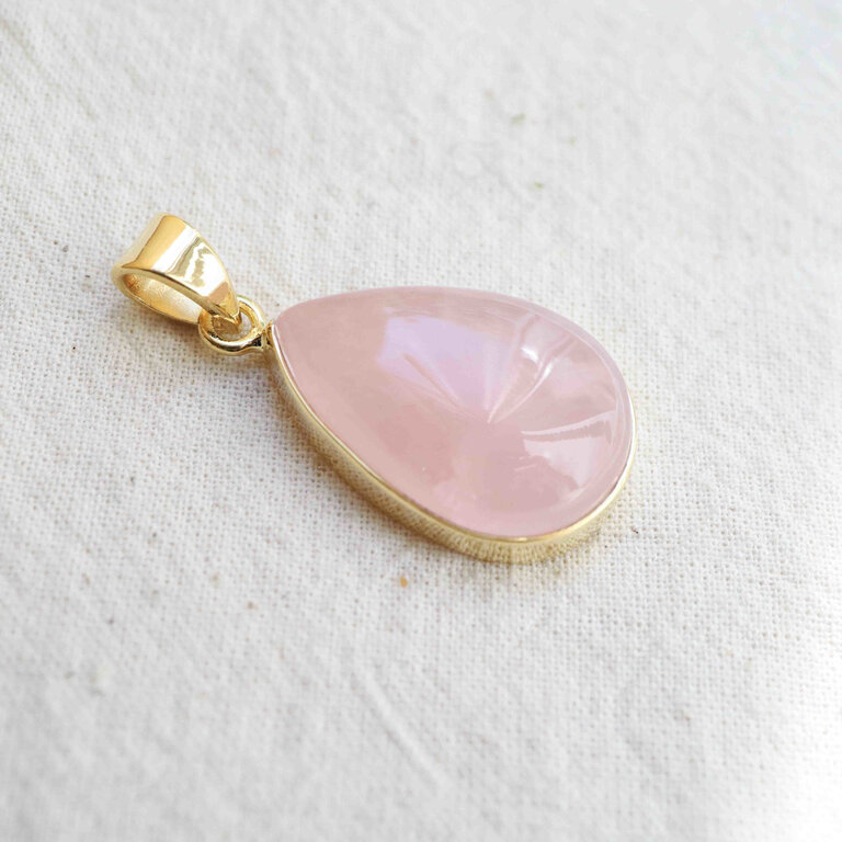 Rose Quartz Pendant Gold Plated - Goutte