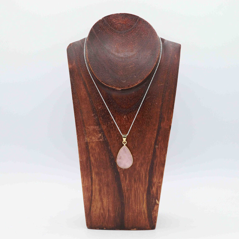 Rose Quartz Pendant Gold Plated - Goutte