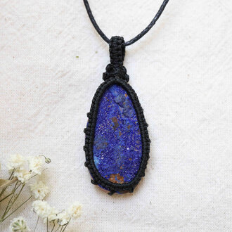 Azurite Pendant - Macrame