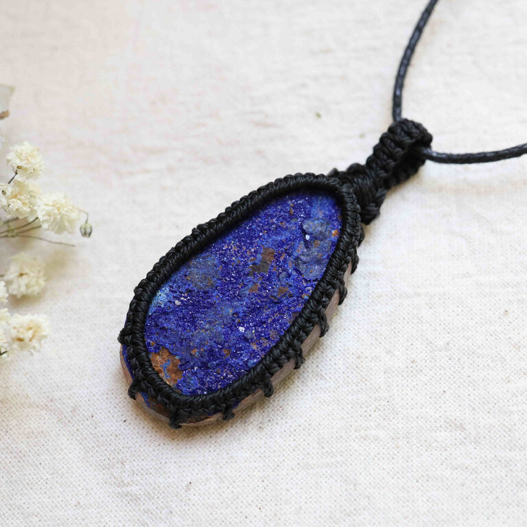 Azurite Pendant - Macrame