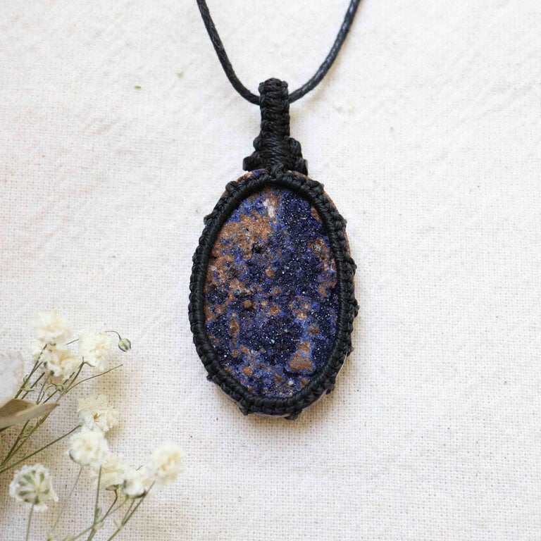 Azurite Pendant - Macrame