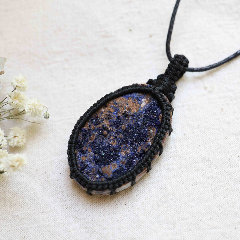 Pendentif Azurite - Macramé