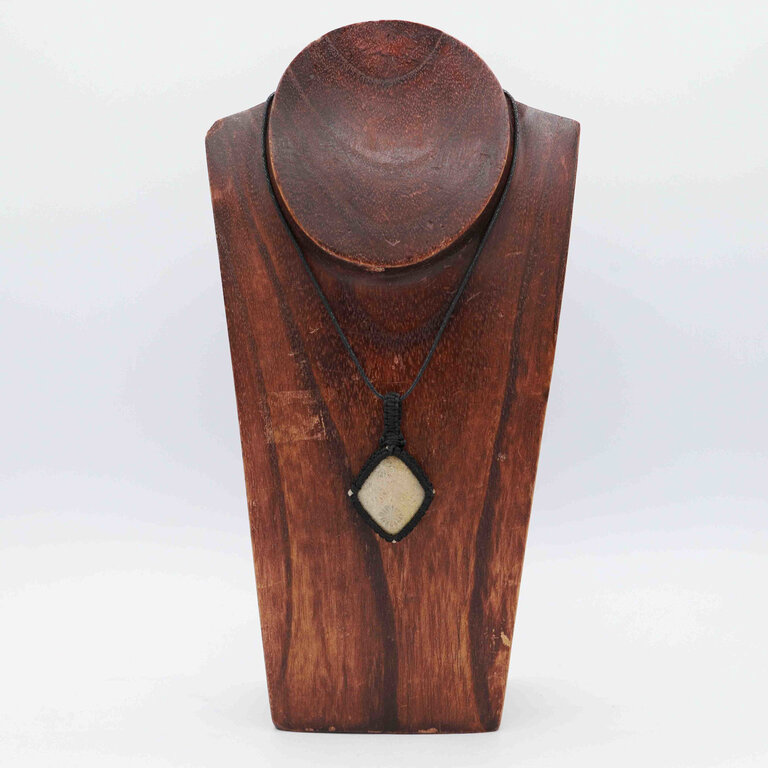 Fossilized Coral Pendant - Macrame