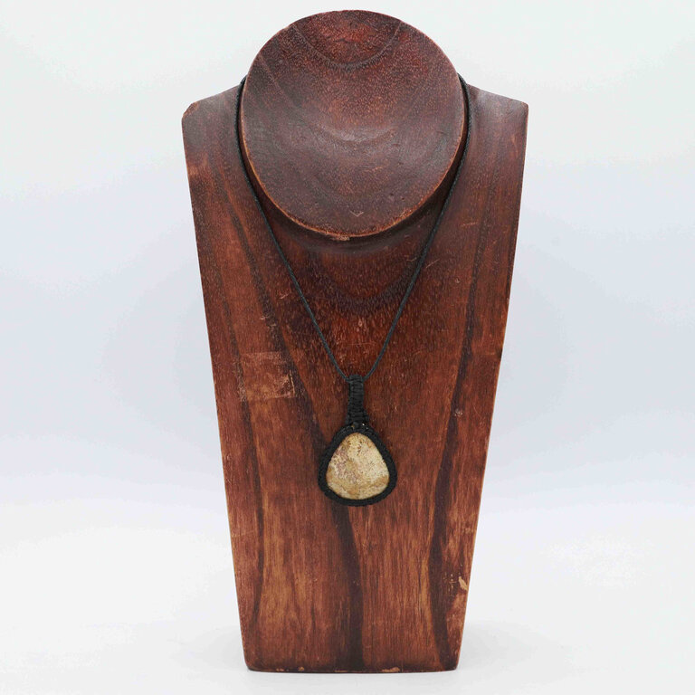Fossilized Coral Pendant - Macrame