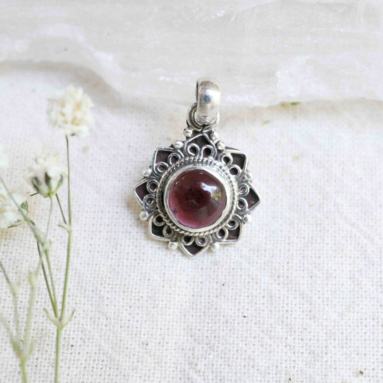 Garnet Pendant - Lotus