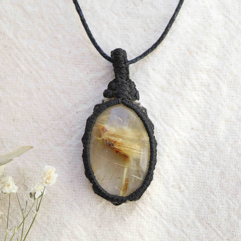 Pendentif Quartz rutile - Macramé