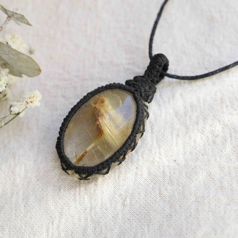 Pendentif Quartz rutile - Macramé