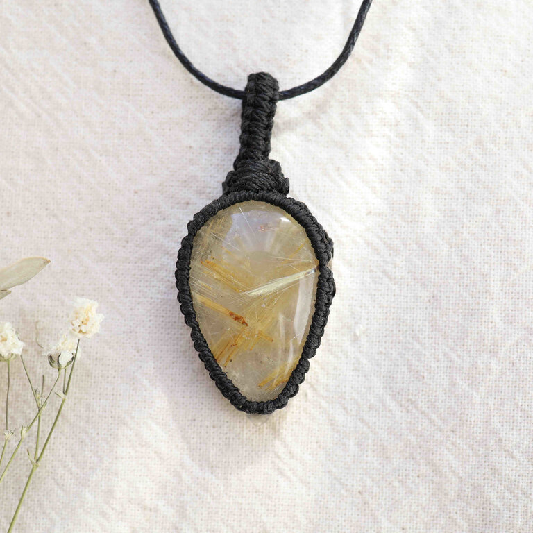 Rutilated Quartz Pendant - Macrame