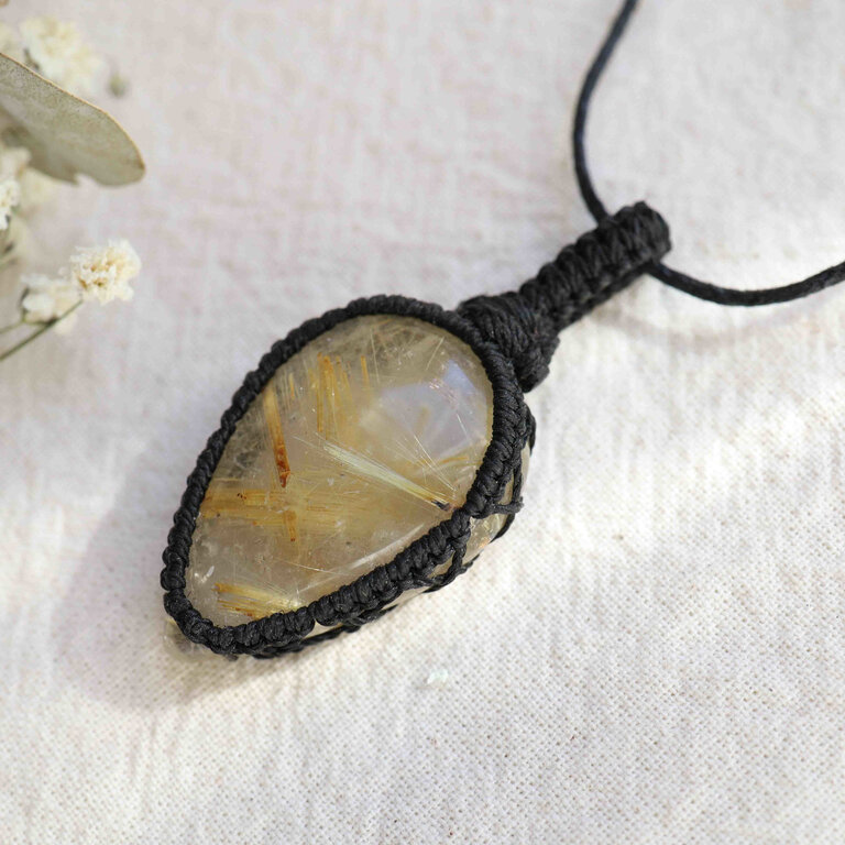 Rutilated Quartz Pendant - Macrame