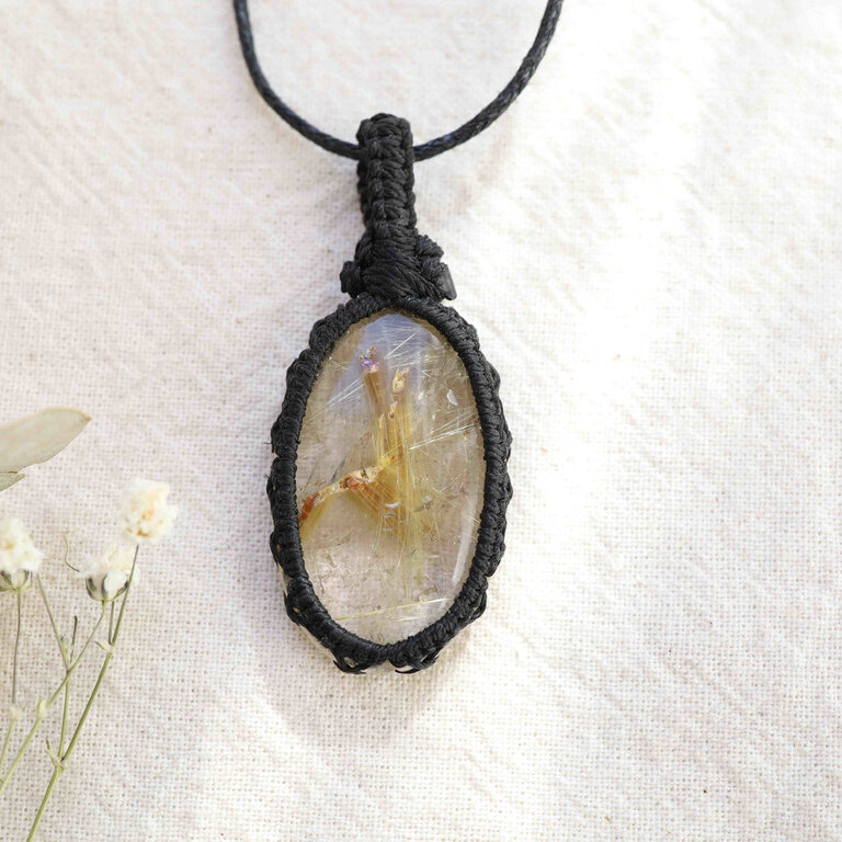 Rutilated Quartz Pendant - Macrame