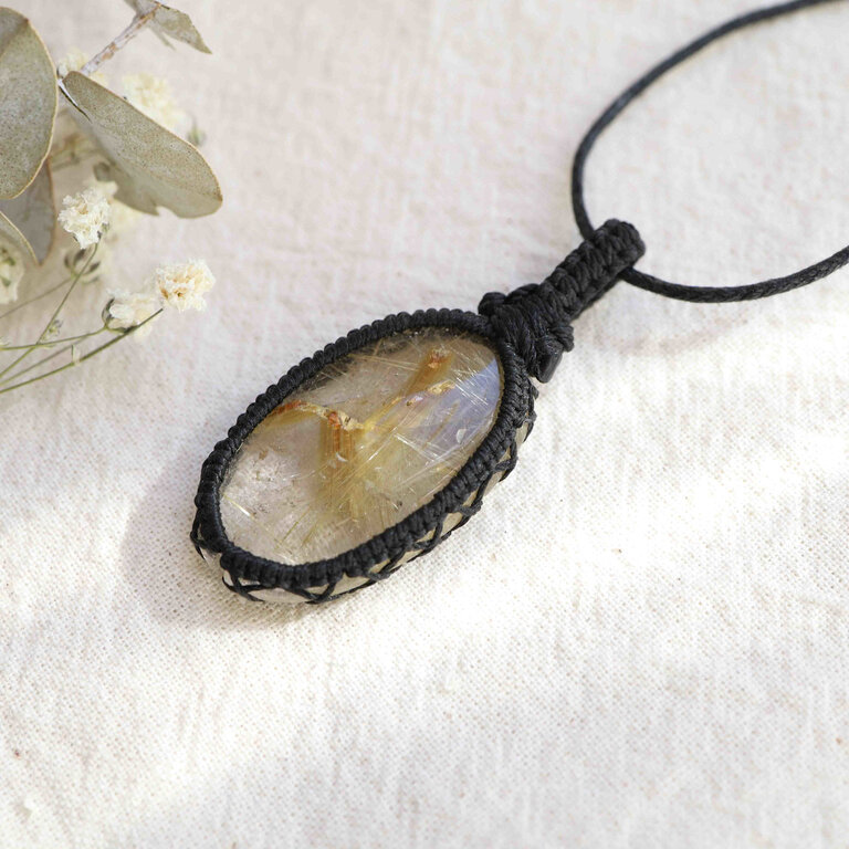 Rutilated Quartz Pendant - Macrame