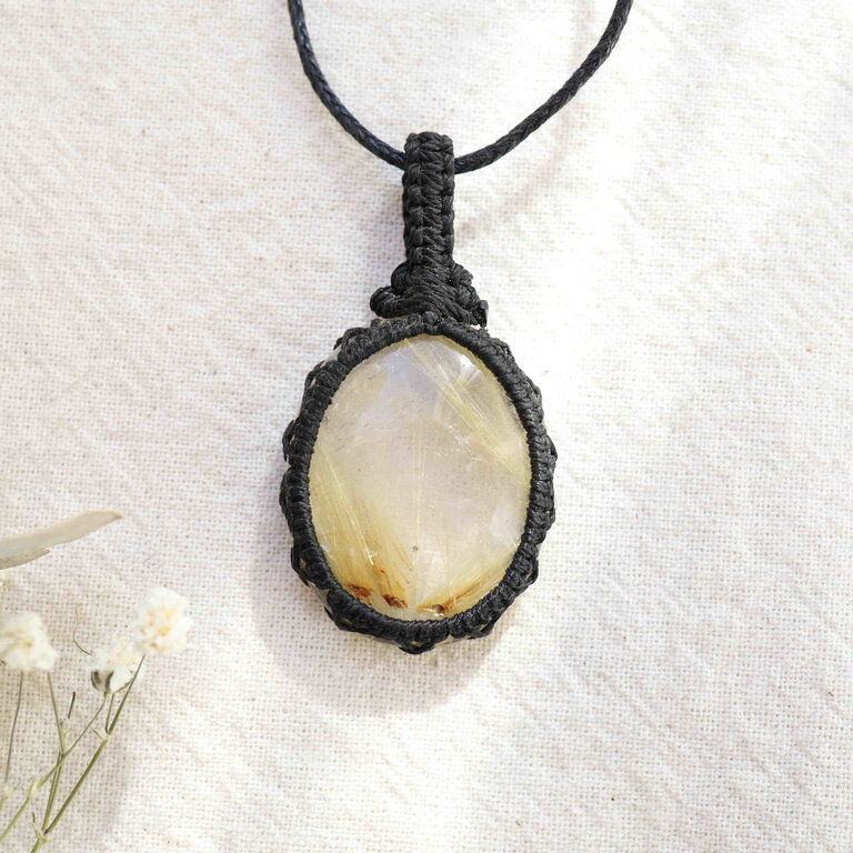 Pendentif Quartz rutile - Macramé