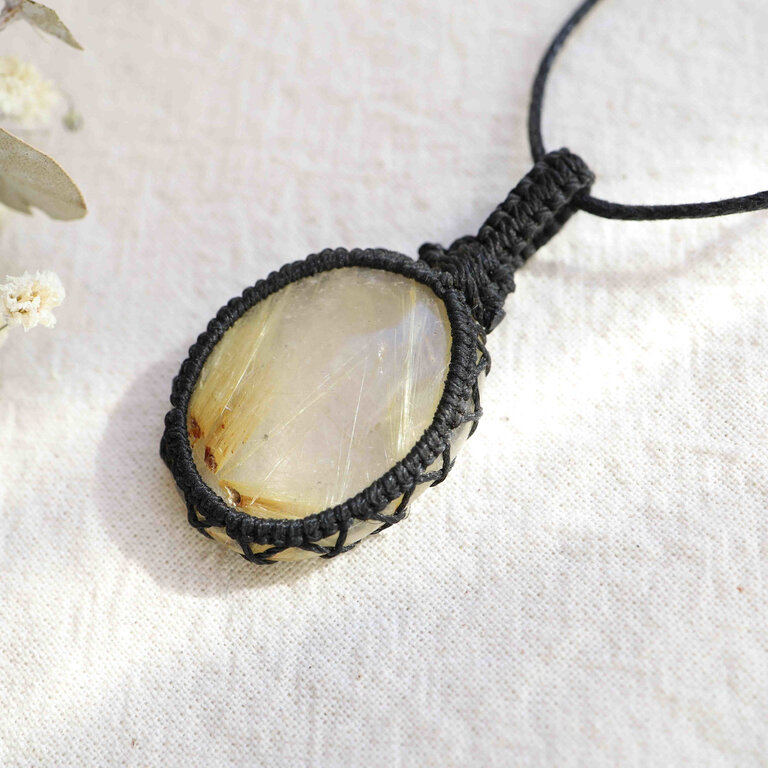 Rutilated Quartz Pendant - Macrame