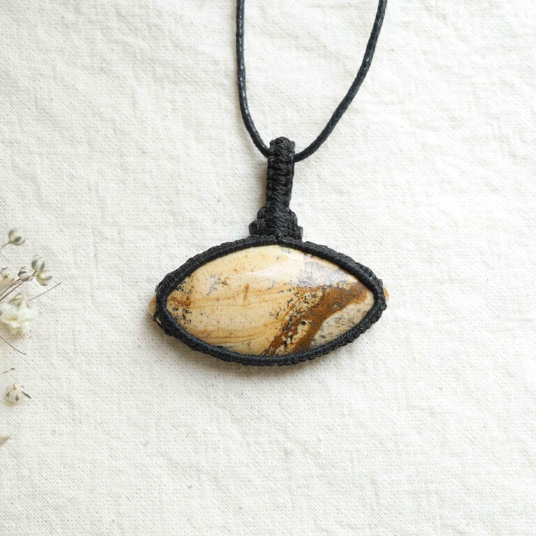 Landscape Jasper Pendant - Macrame