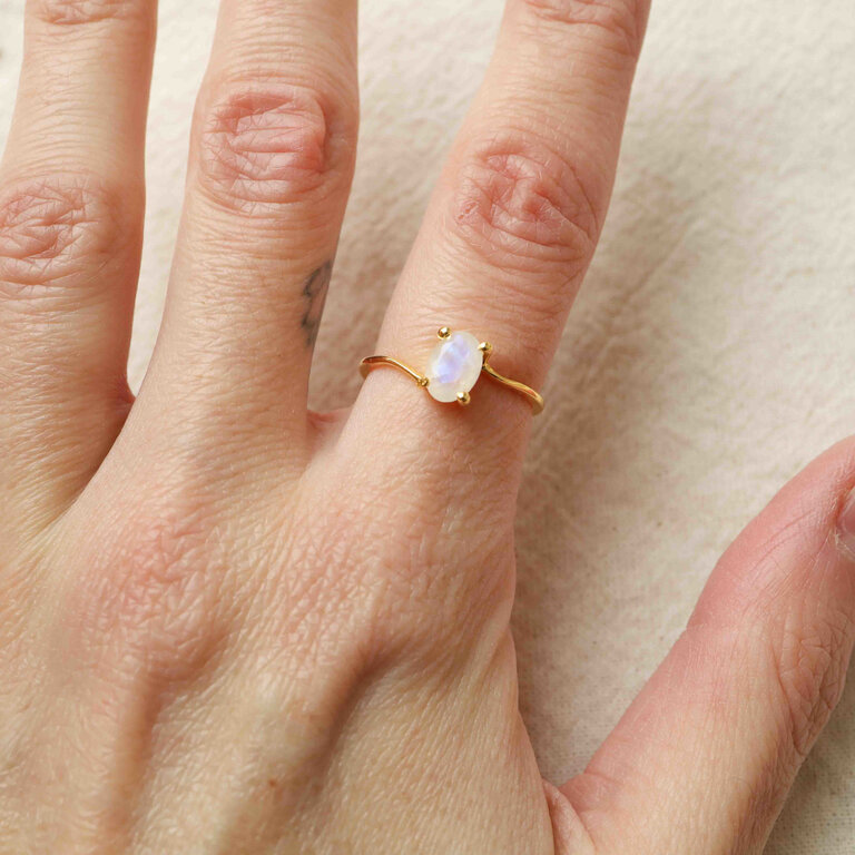 Bague Pierre de lune plaqué or - Vague