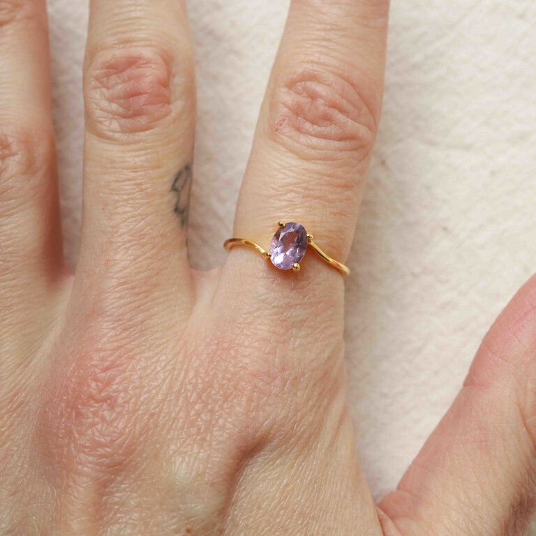 Amethyst ring gold plated - Vague