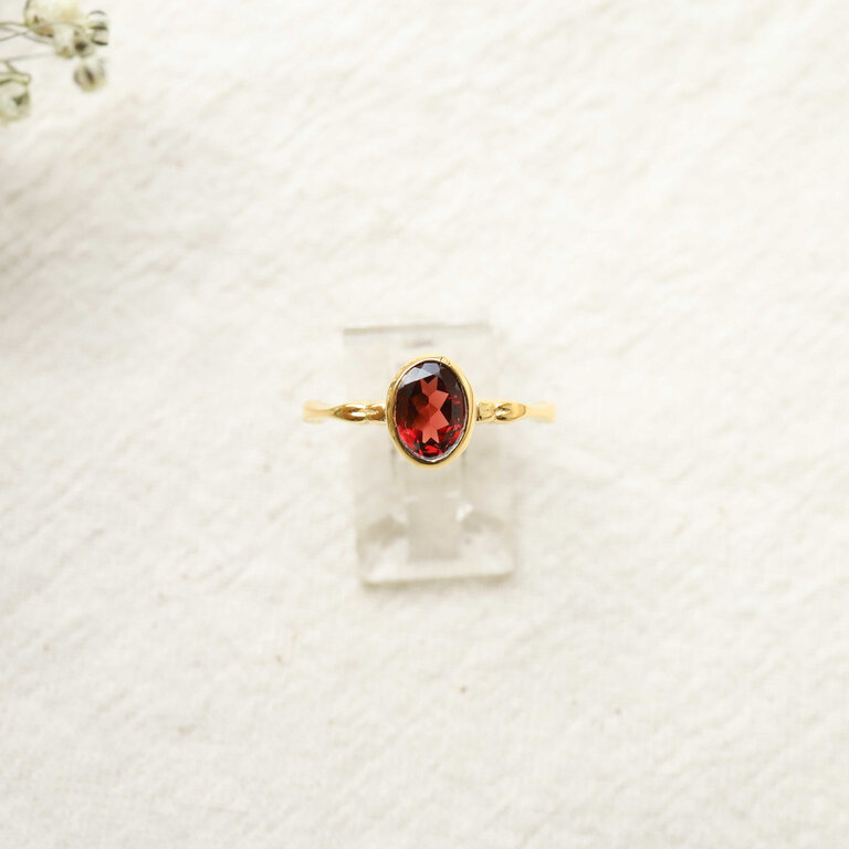 Garnet ring gold plated - Silène