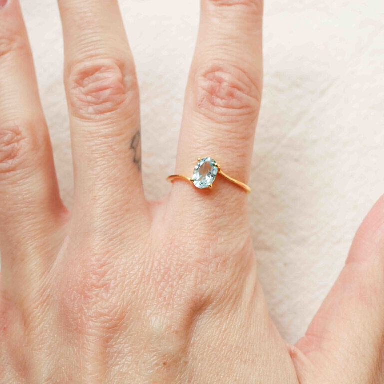 Bague Topaze bleue plaqué or - Vague