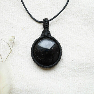 Pendentif Tourmaline noire macramé - Rond